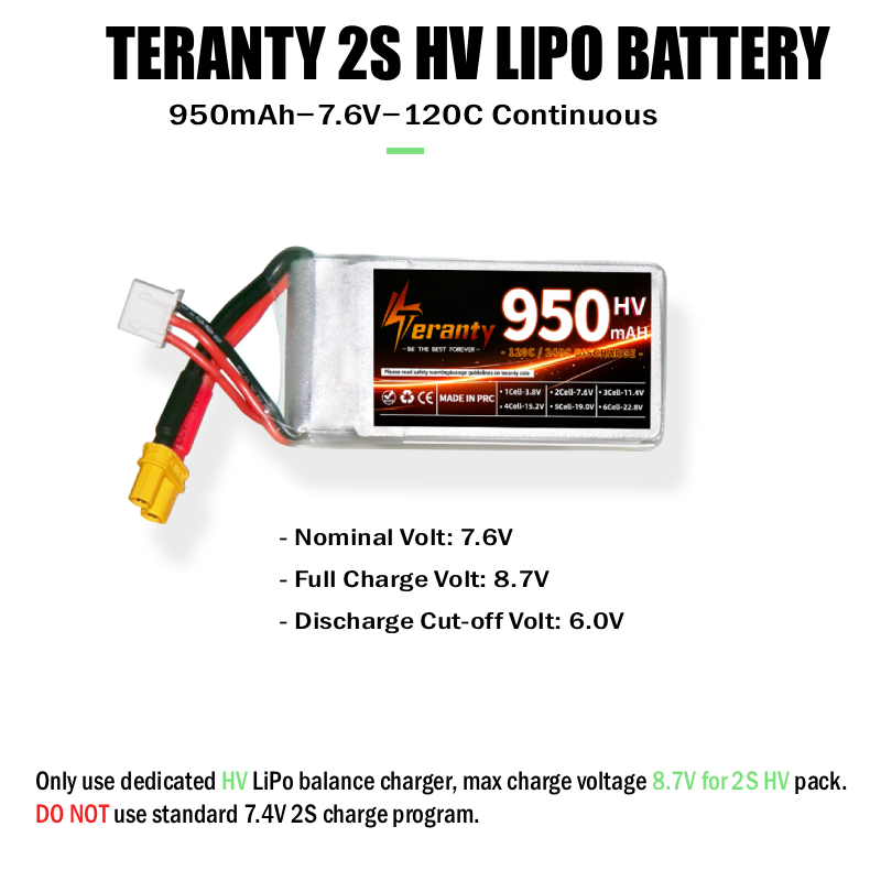 Teranty 2S HV 7.6V 950mAh 120C - Drone Racing Charger recension och pris